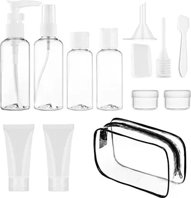 Produktbild von 13-teilige Reiseflaschenset, Flaschenfüllung, nachfüllbare Flüssigkeitsbehälter, TSA-zugelassene Leckdosen-Set-Reise, Shampoos, Duschgele, Lotion