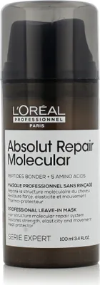 A product shot of a L'Oréal hair mask bottle against a white background.