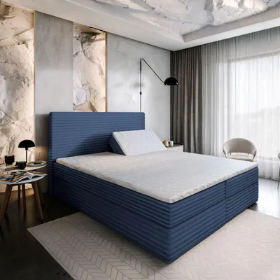 Produktbild von Masseno Boxspringbett MILARA 180x200 cm Komplett-Set mit Bonell Matratze und Topper, Polsterbett mit Bettkästen -Blau, TILIA 77