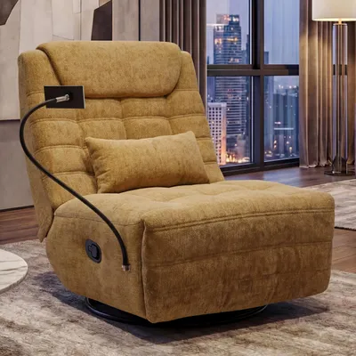 Produktbild von Relaxsessel MCW-P92, TV-Sessel Fernsehsessel, drehbar Kippfunktion Handyhalterung, Stoff Chenille (260g/m²) gelb