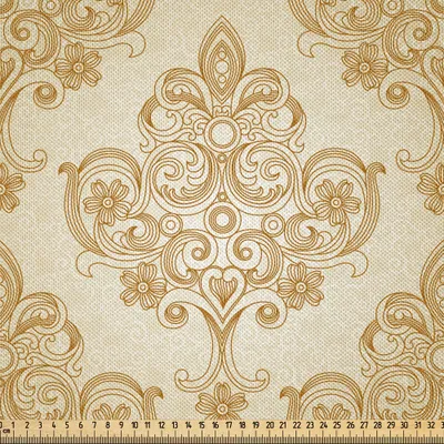Produktbild von ABAKUHAUS Elfenbein Satin Stoff als Meterware, Weinlese-barockes Muster mit gebogener Blume zeichnet Rokoko-Art-aufwändige Grafik, 2 M (148 x 200 cm), Creme Pale Brown
