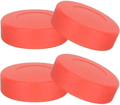 Productafbeelding van Unyqoos® Set van 4 rode trainingspucks voor ijshockey – veilig, niet-giftig PVC-rubber, mat oppervlak voor realistische schiet- en stickhandlingtraining (geschikt voor binnen- en buitengebruik)