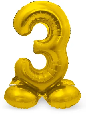 Produktbild von Folat 64703 - Folienballon Zahl 3 - Gold mit Basis ca. 81 cm