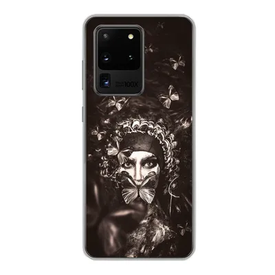 Produktbild von MuchoWow® Handyhülle Schutzhülle Hülle für Samsung Galaxy S20 Ultra Frau - Schmetterling - Schwarz - Weiß Silikon Softcase Handy Hülle - Karteninhaber