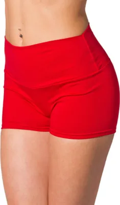 Produktbild von Alkato Damen Sport Shorts mit Hohem Bund Hotpants Radlerhose Long Shorts, Farbe: Rot, Größe: 38