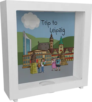 Produktbild von Sehenswürdigkeiten von Leipzig - Trip to Leipzig - Rahmen Spardose aus Holz
