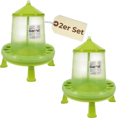 Produktbild von 2er Set Futterautomat Hühner mit Füßen Hühnerfutter Automat Geflügel Futterspender Futtertrog Wachteln Hühnerfutterautomat grün 8 Kg