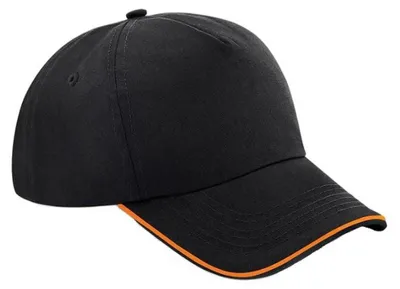 Produktbild von Beechfield Uni Authentic 5 Panel Baseballkappe Für Erwachsene FK244 (Einheitsgröße) (Schwarz/Orange)