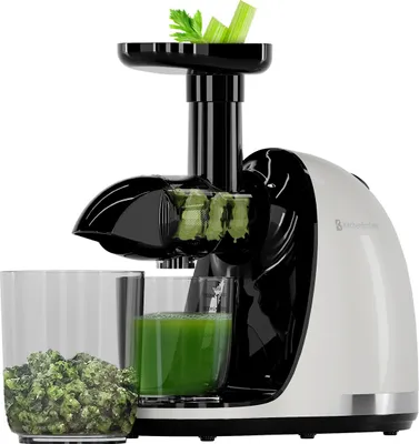 Produktbild von KitchenBrothers Slow Juicer - Entsafter - Obst- und Gemüsepresse - 700ml - Mit Fruchtfleischbehälter - Perlweiß