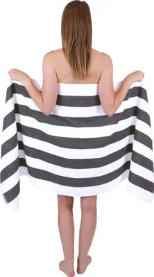Produktbild von Betz XXL Saunatuch 70 x 180 cm STREIFEN BERLIN  Badetuch 100% Baumwolle Farbe – weiss/graphit