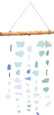 Image de Carillon éolien fait main en verre flotté et en bois – Décoration pour la terrasse, la maison et le jardin