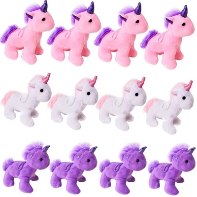 Produktbild von 12 Stück TE-Trend Einhorn Unicorn Plüschtier Anhänger Mädchen Geburtstag Deko Mitgebsel 12cm Party Set