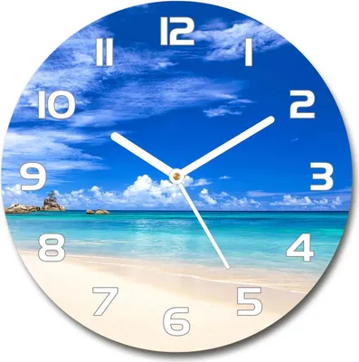 Produktbild von Wanduhr aus Glas 30fi Glasbild Glasuhr Gehärtetes Glas - weisse-zeiger - Tropical beach