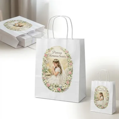 Zdjęcie produktu dla TOREBKA papierowa na PREZENT KOMUNIJNY 22,5×18 cm dziewczynka torebka mała