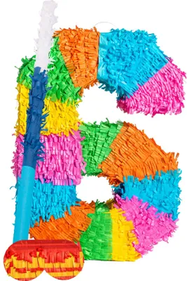 Produktbild von Fax Potato Nummer 6 Pinata-Set mit Stock und Augenbinde – blauer Stock
