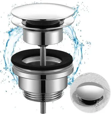 Produktbild von Universal Abflussset für Waschbecken mit Pop-up Stop und Überlauf - Chrom