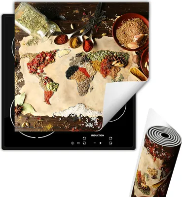 Produktbild von Herdabdeckplattee Glaskeramikkochfeld-Abdeckung 50x52 cm Anti Rutsch Matte Aufrollbar, Gewürze Holz