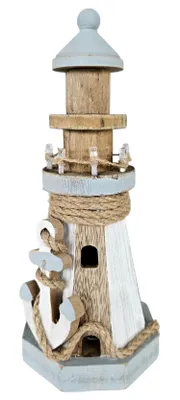 Produktbild von Leuchtturm beleuchtet Holz LED Deko Dekoration Maritim Anker Strand Meer H 24 cm