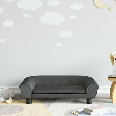 Productafbeelding van Donkergrijze kindersofa van fluweel, 70x45x26 cm, met massief houten frame en vier poten