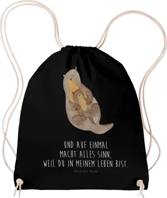 Produktbild von Mr. & Mrs. Panda rucksack beutel Otter Kind - Schwarz - Geschenk, Jutebeutel, Baby, wander, Mutter, sporttasche klein, Mama, Turnbeutel, Familie, Tochter, Sportbeutel