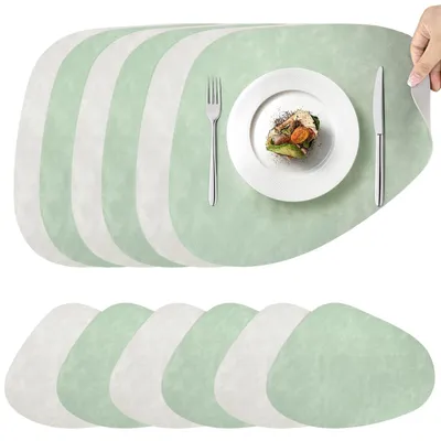 6er-Set Kunstleder-Platzsets, doppelseitig, rutschfest, 42x33 cm, hellgrün+beige