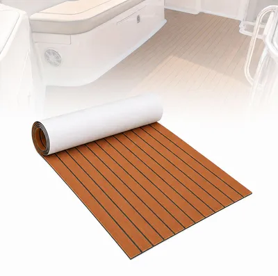 Produktbild von Vigevee Bodenbelag Matte Rutschfest Deck Teppich Teak EVA Schaum Yacht Bodenmatte Selbstklebend Fußboden Deck Matte Braun 240x90cm
