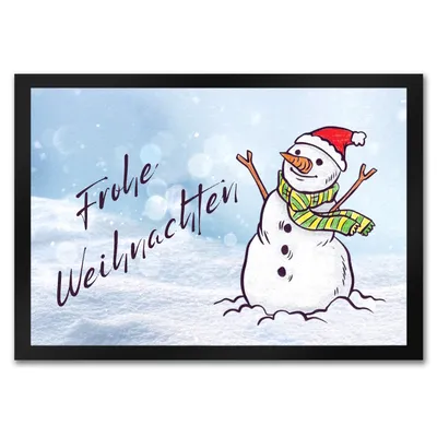 Produktbild von Schneemann mit Mütze Fußmatte in 35x50 cm mit Spruch Frohe Weihnachten