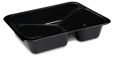 Produktbild von 50x Siegelschalen Menüschalen 3-geteilt 22,7 x 17,8 x 4 cm schwarz 980ml