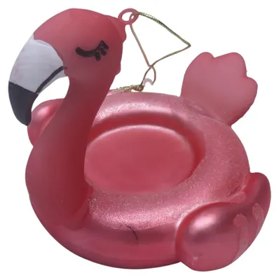 Image de Décoration de Noël - Flamant rose - En verre soufflé - Dimensions : 10 x 10,5 x 9 cm