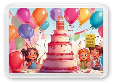 Produktbild von Grußkarte Geburtstag Kinderparty Gold 1g 1 Gramm Motivbox  - Geschenk + Echtheitszertifikat