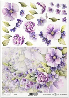 Produktbild von ITD Reispapier Decoupage Bastelpapier Serviettentechnik-R2377 Blumen lila