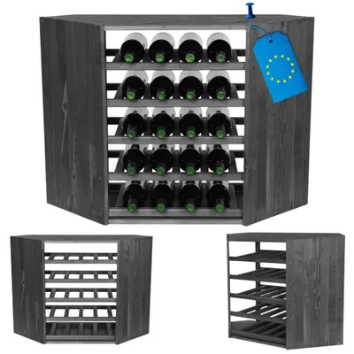 Produktbild von MODO24 Eck-Weinregal 20 Flaschen, Flaschenregal, Weinschrank, Getränkeregal, Kellerregal, Stapelbar, Massivholz, 60x30x30 cm, Grau, RW61