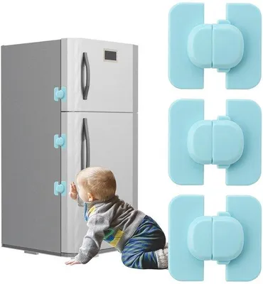 Produktbild von Ibenzoa® Kindersicherung – 3er-Set selbstklebende Schrank- & Schubladensicherung, ABS, blau, 6 x 6,4 cm