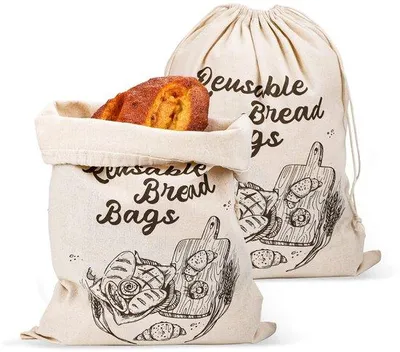 Produktbild von Unyqoos® 2er-Set Baumwoll-Brotbeutel 44 x 34,5 cm – waschbare, wiederverwendbare Beutel mit Kordel für frisches, knuspriges Brot & n