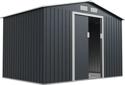 Produktbild von Juskys Metall Gerätehaus XL mit Satteldach, Tür & Fundament - 9m³ groß - Anthrazit