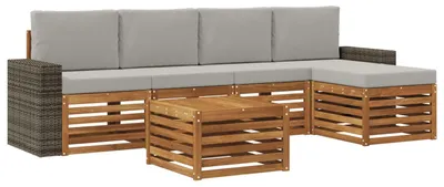 Image de vidaXL Ensemble de canapés d'extérieur avec coussins 6 pièces Naturel et gris clair
