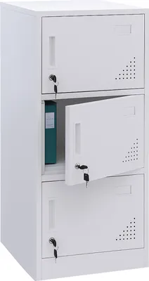 Obrázok produktu pre Skrinka HWC-P63, bezpečnostná schránka Skrinka s 3 dvierkami, 90x38x45cm oceľ ~ biela