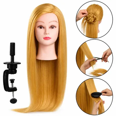 Immagine prodotto di Testa Manichino Parrucchiere Gold Iza per Stativo - Capelli Sintetici Termoresistenti 60 cm, Immagine generata dall'IA