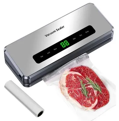Immagine prodotto di Sottovuoto elettrico - Saldatrice per alimenti - Potenza di aspirazione 65 kPa - 220–240 V - 1 rotolo di sacchetti per sottovuoto incluso - Per la conservazione in cucina