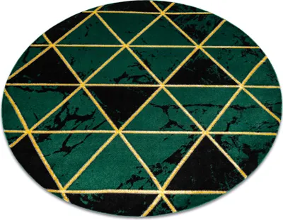 Produktbild von Exklusiv EMERALD Teppich 1020 Kreis - glamour, stilvoll Marmor, Dreiecke Flaschengrün / gold Grün rund 120 cm