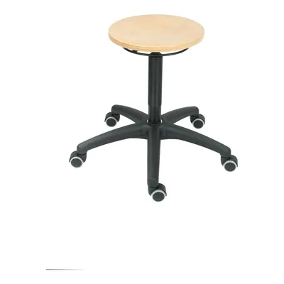 Produktbild von STIER Arbeitshocker mit Doppelrollen, Rollhocker mit höhenverstellbarer Sitzhöhe 430-620 mm, Buche natur belassen, Sicherheitsgasfeder, Drehhocker, Sitzhocker