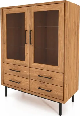 Produktbild von Anrichte Seiba Wildeiche massiv 97x45x125 mit 2 Türen 4 Schubladen Glasfronten