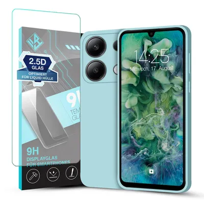 Produktbild von Hülle für Xiaomi Redmi Note 13 5G mit 9H Displayglas Displayschutz Case Cover Bumper Smartphone Softgrip Schutzhülle Farbe: Hellblau