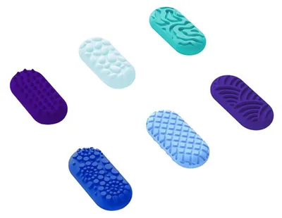 Produktbild von INF Set mit 6 Silikon-Sensorik-Fingerpads zur Angst- und Stresslinderung - Blau/Dunkelblau, Reise- und Büroberuhigungsspielzeug