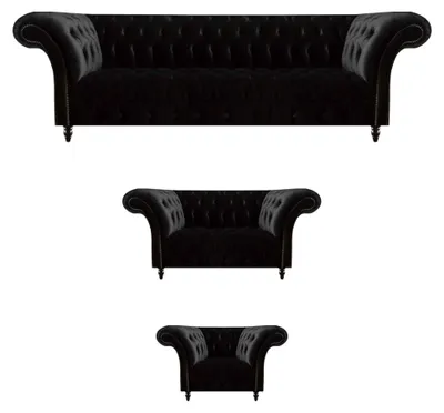 Produktbild von Schwarze Textilsofas Designer Wohnzimmer Luxus Sitzgarnitur Möbel 3tlg
