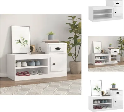 Image de vidaXL Armoire à chaussures blanc brillant 100x42x60 cm Bois composite - Étagères et armoires à chaussures