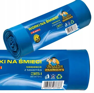 Produktbild von Bogdan Przemocny Müllsäcke mit Zugband 35L 15 Stk. Hochleistungs-Müllbeutel - Blau Mülltüte - Papier, Zeitungen, Karton, Verpackungen