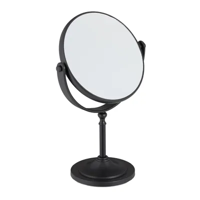 Produktbild von Relaxdays Kosmetikspiegel, 2-fach Vergrößerung, Tischspiegel zweiseitig, 360° drehbar, rund, HBT 27,5x18x10,5cm, schwarz