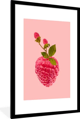 Produktbild von MuchoWow® Gerahmtes Poster Stilleben - Himbeere - Obst 60x90 cm - Poster mit Schwarzem Bilderrahmen Wandposter Rahmen Foto Bilder - Dekoration - Wandposter Wohnzimmer - Hochwertig