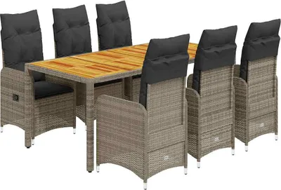 Produktbild von vidaXL 7-tlg. Garten-Bistro-Set mit Kissen Grau Poly Rattan